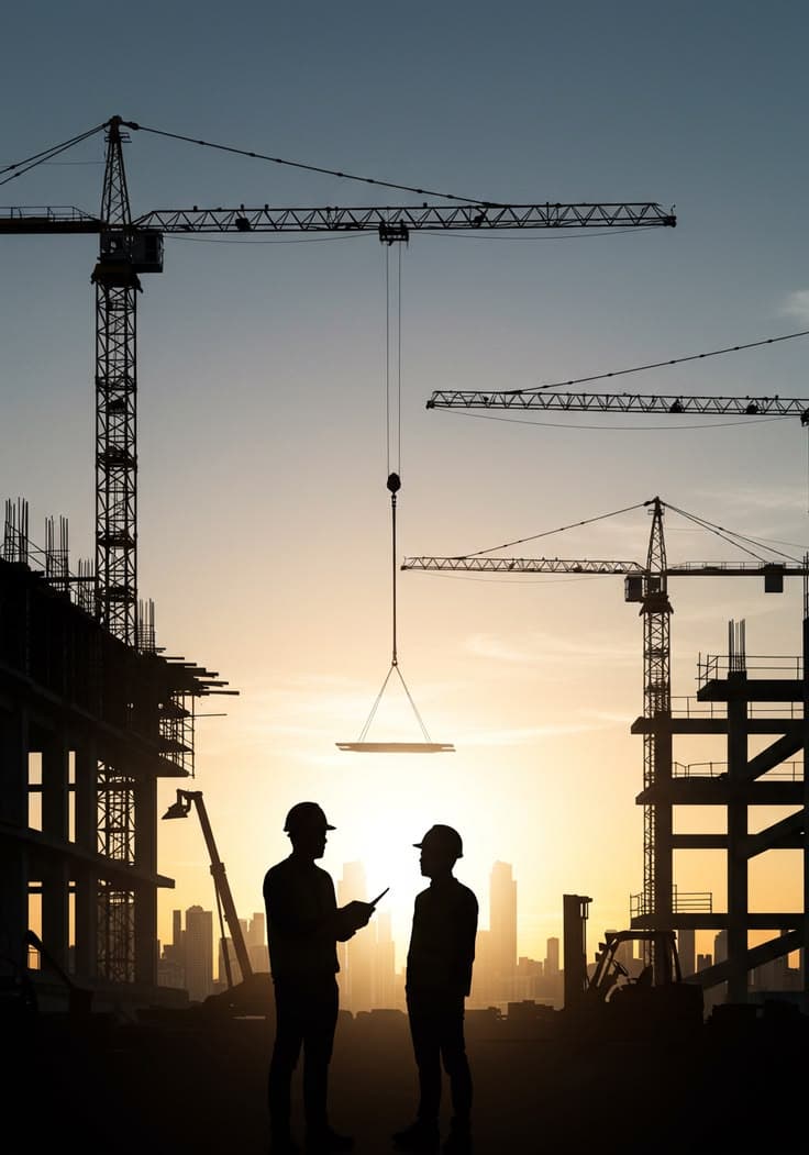 Construction site at sunset